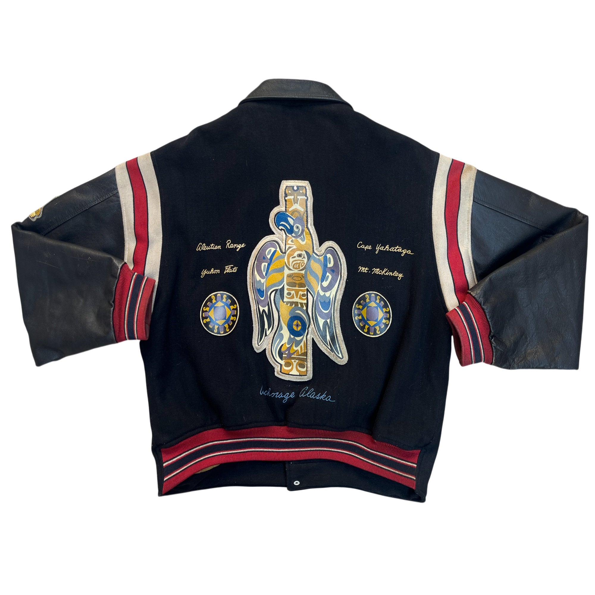 Vintage 90's Avirex Leather Varsity Alaska USA Jacket (L)