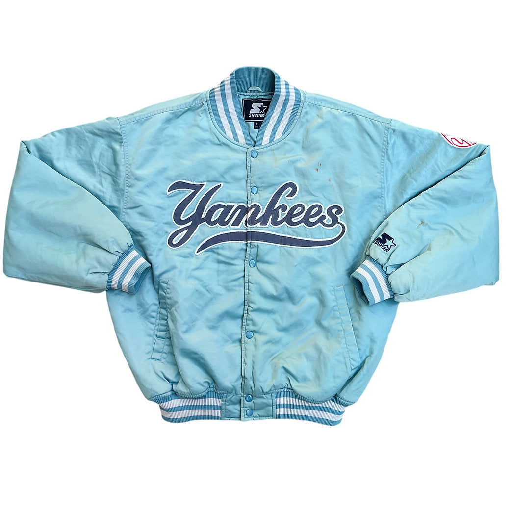 Vintage 90's Starter Yankees Baby Blue Baseball Bomber Jacket (L)