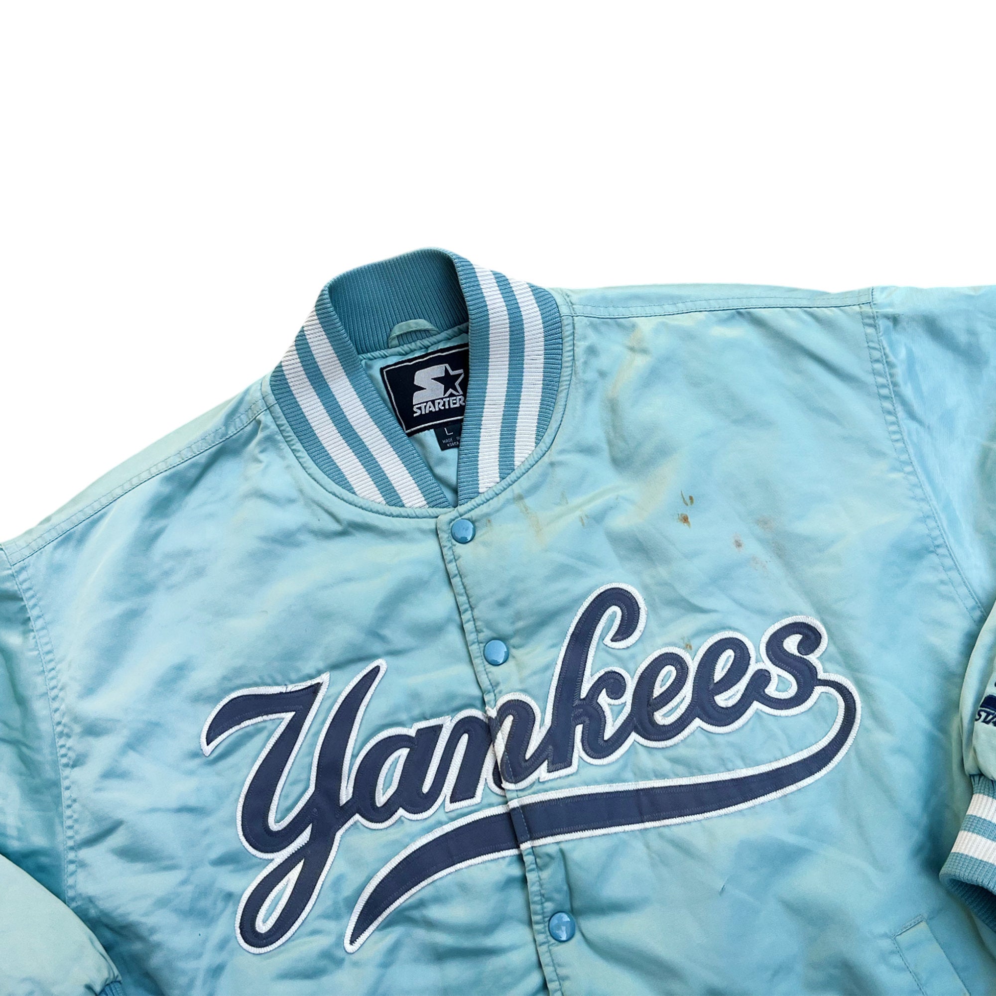 Vintage 90's Starter Yankees Baby Blue Baseball Bomber Jacket (L)