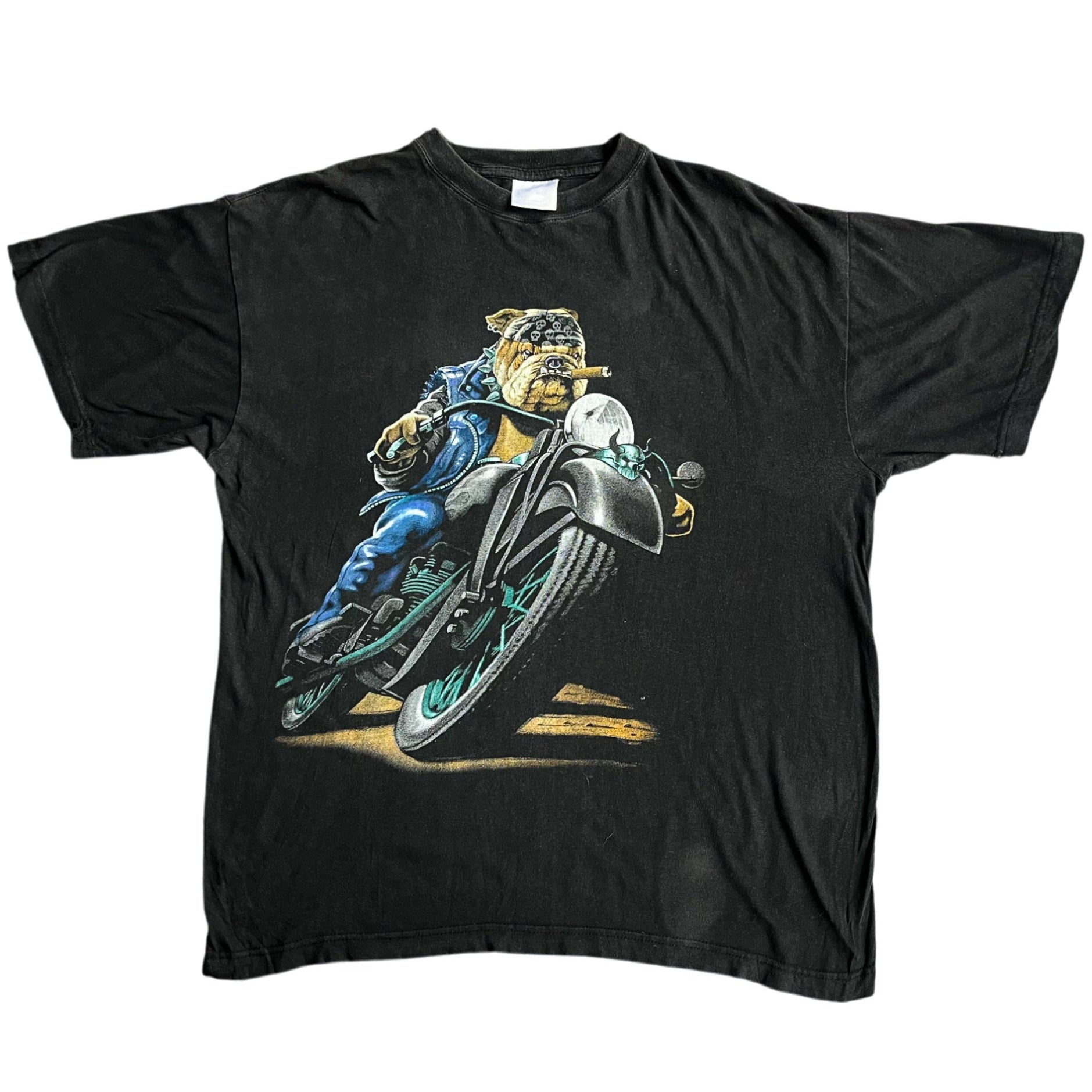 Vintage 90's Motorcycle Dog Faded T-shirt (L)
