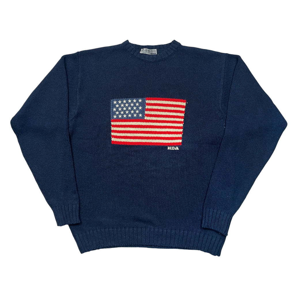 Vintage 90's USA Flag Embroidery Knit Sweater (XL)