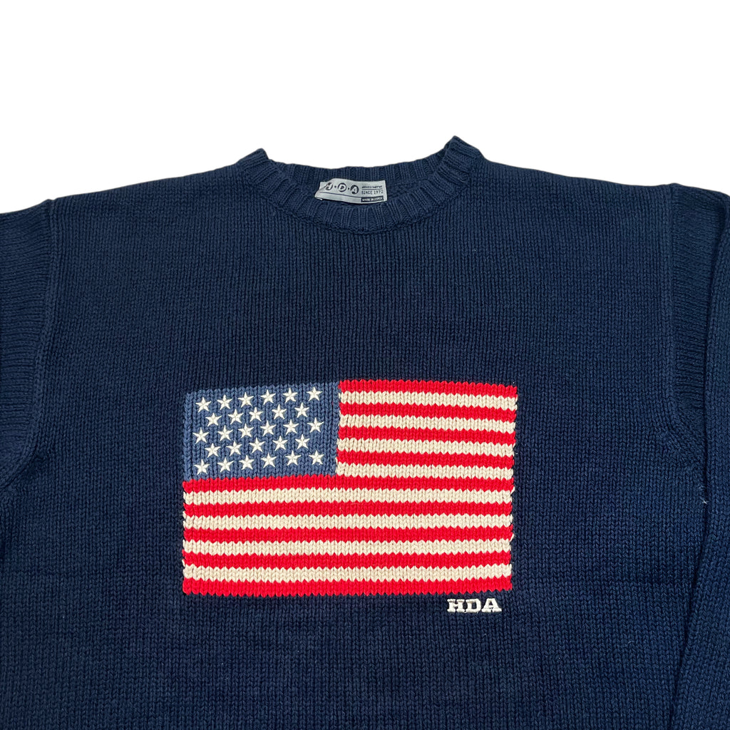 Vintage 90's USA Flag Embroidery Knit Sweater (XL)